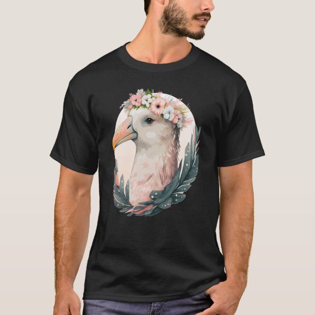 Cute Albatross Bird Flower Krona Blommigt Tropical T Shirt (Framsida)