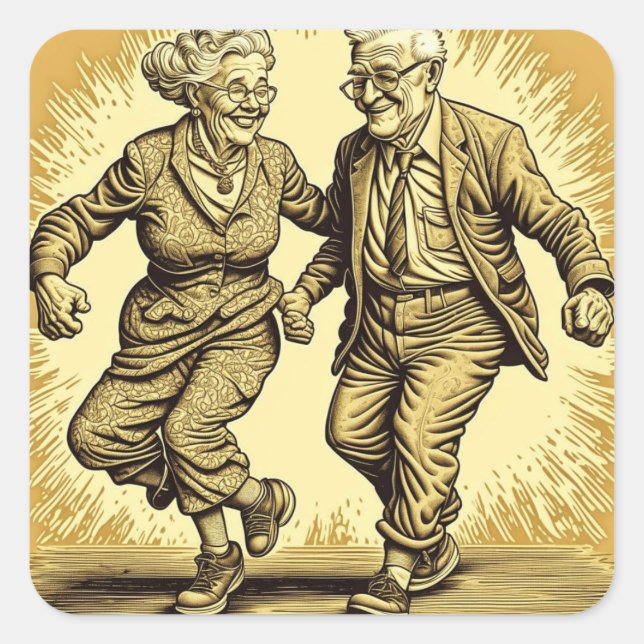 Cute Äldre par Dancing Fyrkantigt Klistermärke (Framsida)