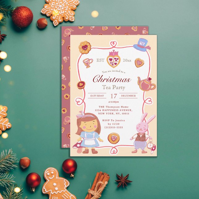 Cute Alice' Creamy Christmas Tea Party Invitation Inbjudningar (Skapare uppladdad)