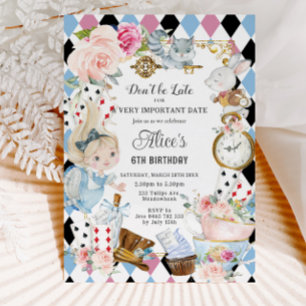 Cute Alice i Wonderland Birthday Tea Party Inbjudningar