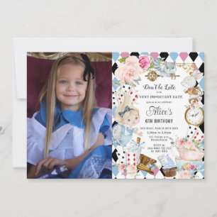 Cute Alice i Wonderland Birthday Tea Party Photo Inbjudningar