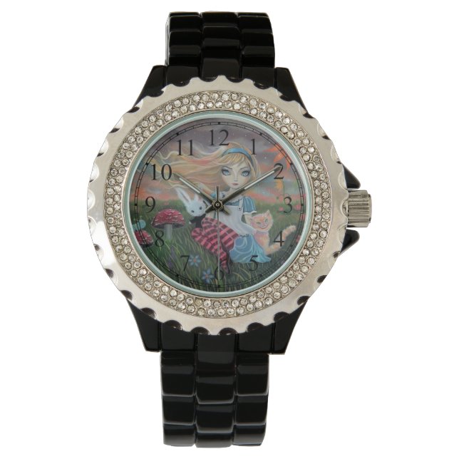 Cute Alice i Wonderland Fantasy Art Armbandsur (Framsida)