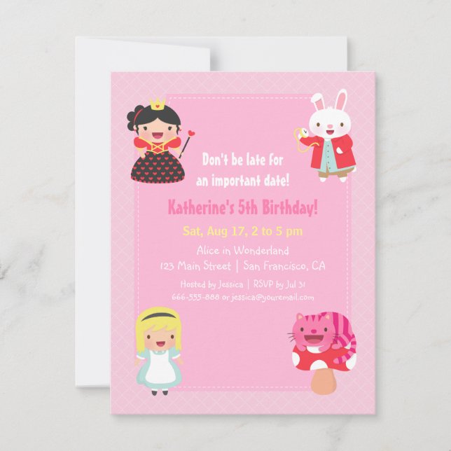 Cute Alice i Wonderland Flick kalas Inbjudningar (Framsida)