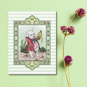 Cute Alice i Wonderland Late White Rabbit Art Vykort