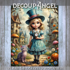 Cute Alice i Wonderland och Cheshire Cat Decoupag