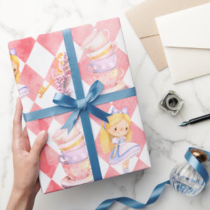 Cute Alice i Wonderland Red Gift Wrapping Papper Presentpapper