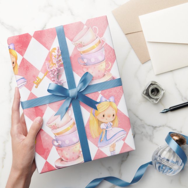 Cute Alice i Wonderland Red Gift Wrapping Papper Presentpapper (Gifting)