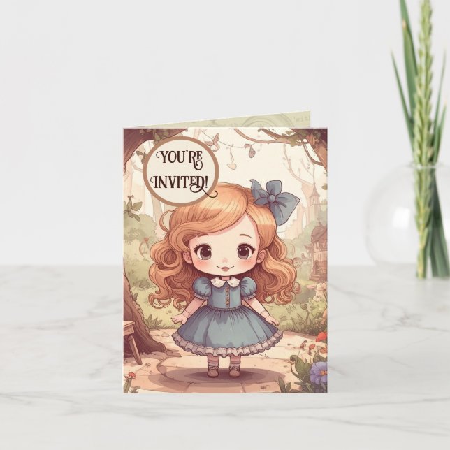 Cute Alice i Wonderland Whimsical Woodland Art Inbjudan (Framsida)