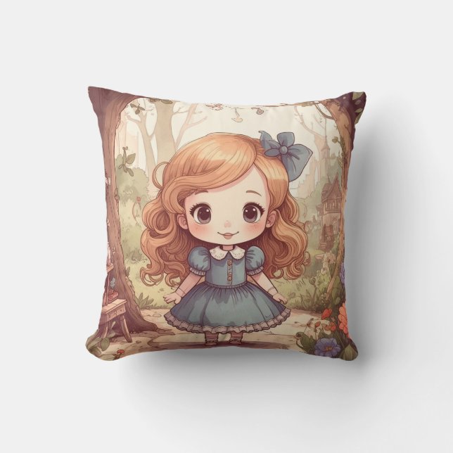 Cute Alice i Wonderland Whimsical Woodland Art Kudde (Framsida)