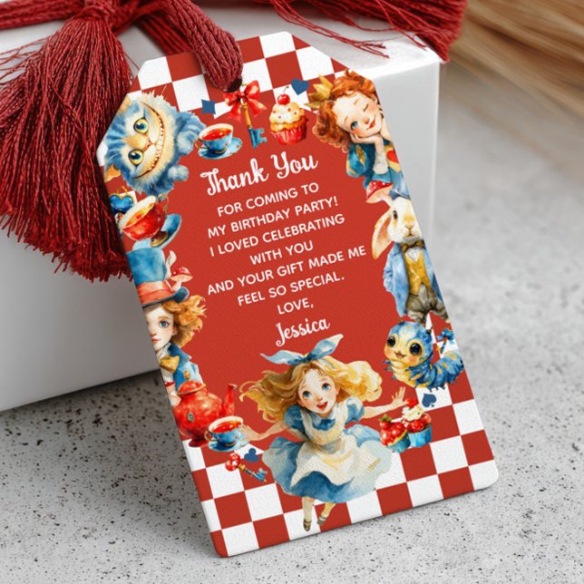Cute Alice in ONEDERLAND  1st Birthday Thank You  Presentetikett (Skapare uppladdad)
