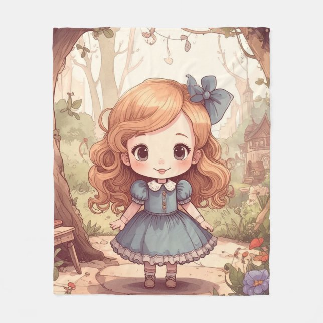 Cute Alice in Wonderland Whimsical Woodland Art Fleecefilt (Framsidan)