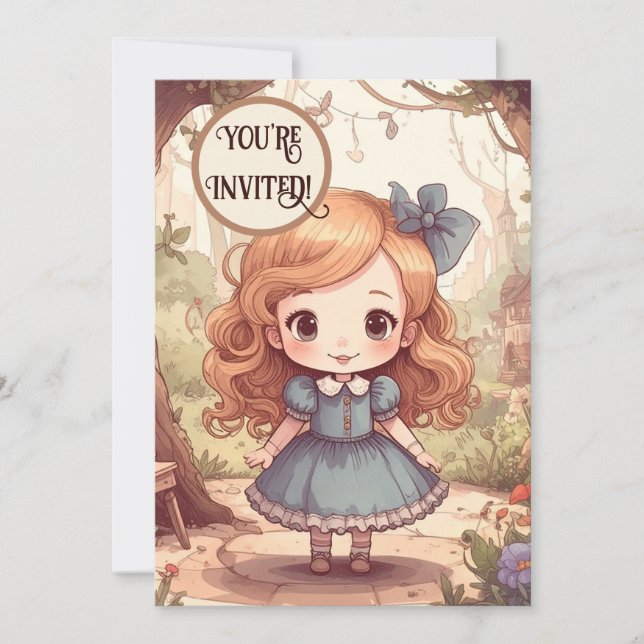 Cute Alice in Wonderland Whimsical Woodland Art Inbjudningar (Framsida)