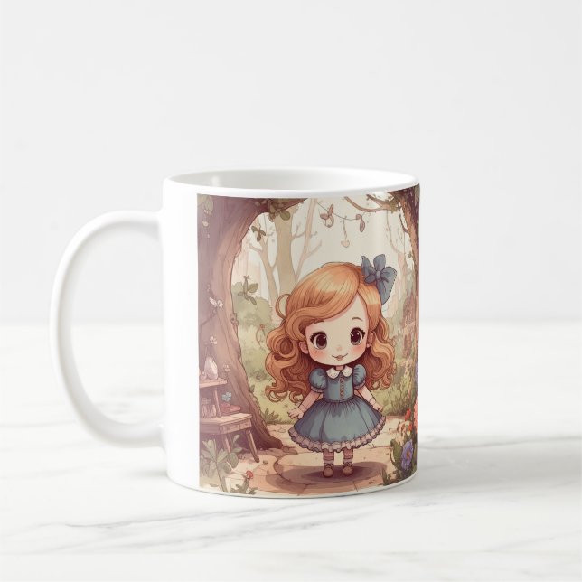 Cute Alice in Wonderland Whimsical Woodland Art Kaffemugg (Vänster)