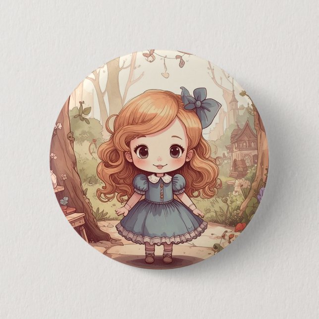 Cute Alice in Wonderland Whimsical Woodland Art Knapp (Framsida)
