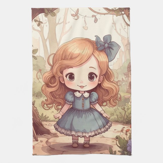 Cute Alice in Wonderland Whimsical Woodland Art Kökshandduk (Vertikal)