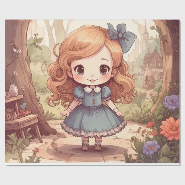 Cute Alice in Wonderland Whimsical Woodland Art Presentpapper (Platt)
