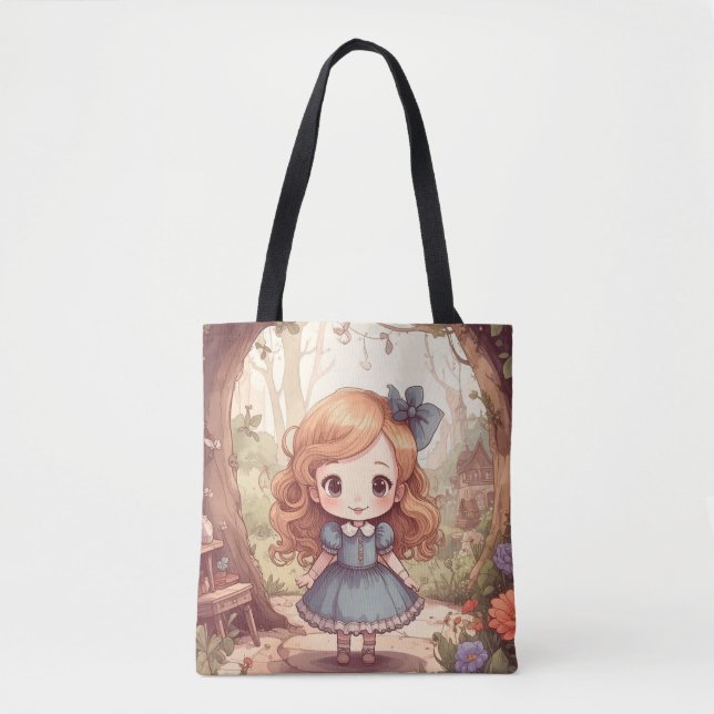 Cute Alice in Wonderland Whimsical Woodland Art Tygkasse (Framsida)