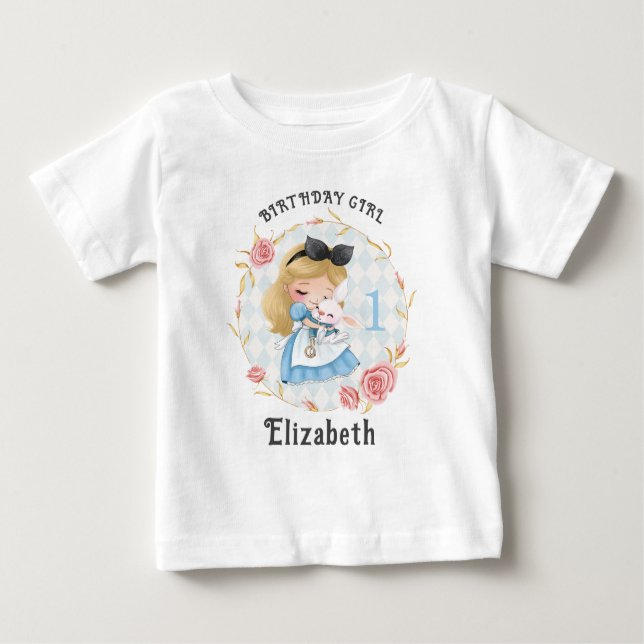 Cute Alice och White Rabbit Girl Baby T-Shirt (Framsida)