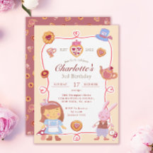 Cute Alice' Tea Party Cream Birthday-inbjudan