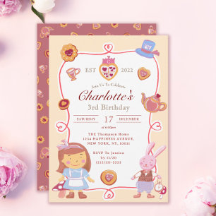 Cute Alice' Tea Party Cream Birthday-inbjudan Inbjudningar