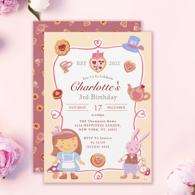 Cute Alice' Tea Party Cream Birthday-inbjudan Inbjudningar (Skapare uppladdad)