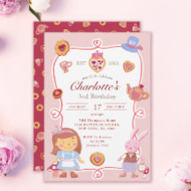 Cute Alice' Tea Party Rosa Birthday bjudande