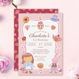Cute Alice' Tea Party Rosa Birthday bjudande Inbjudningar