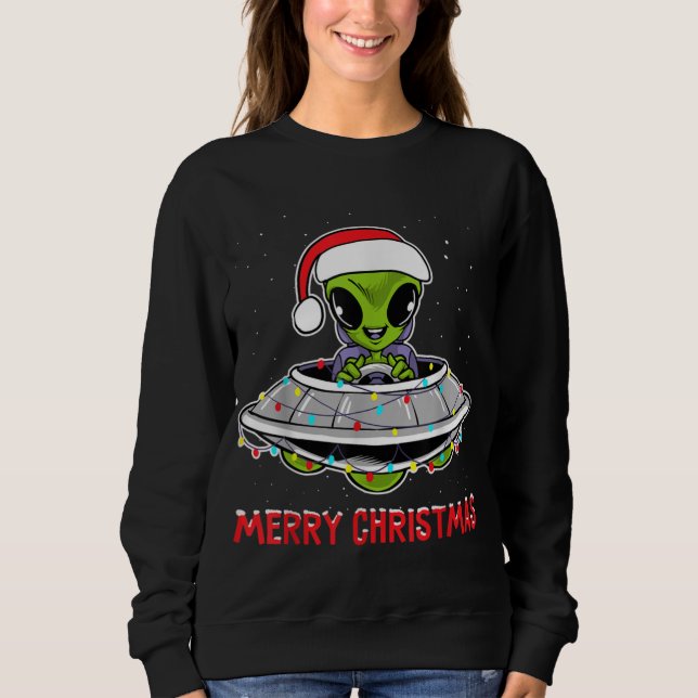 Cute Alien Christmas Tree Lights Xmas Holidays T Shirt (Framsida)