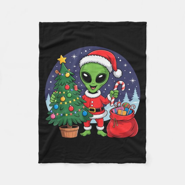 Cute Alien Christmas Tree Lights Xmas Holidays Win Fleecefilt (Framsidan)