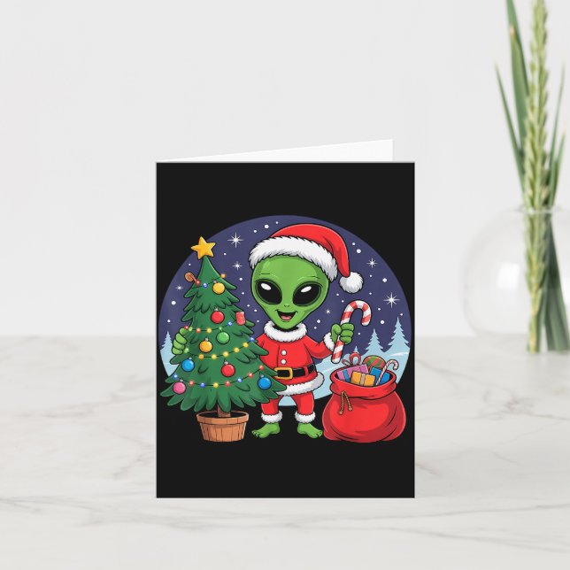 Cute Alien Christmas Tree Lights Xmas Holidays Win Kort (Framsida)