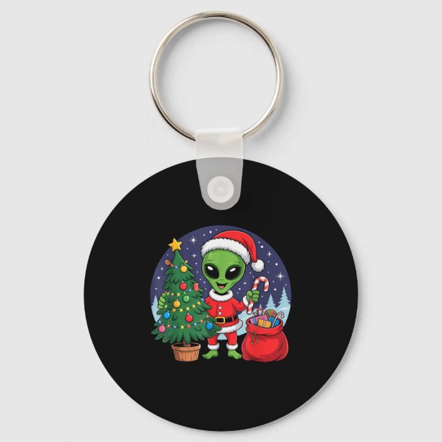 Cute Alien Christmas Tree Lights Xmas Holidays Win Nyckelring (Framsida)