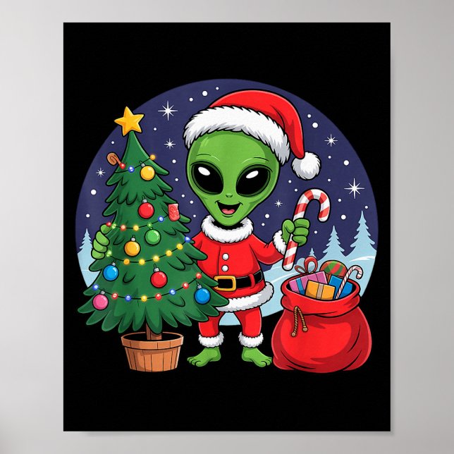Cute Alien Christmas Tree Lights Xmas Holidays Win Poster (Framsidan)