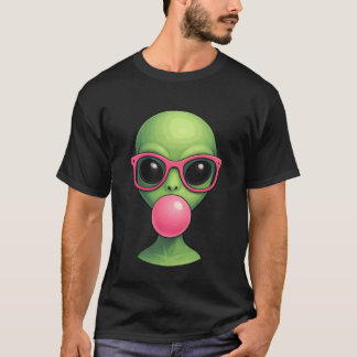 Cute Alien Face with Pink Sunglasses Cosmic Vibes T Shirt