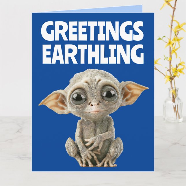 CUTE ALIEN FUNNY BIRTHDAY GREETING CARDS KORT (Gul blomma)