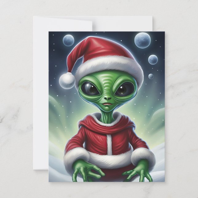 Cute Alien Jultomten Julkort (Framsida)