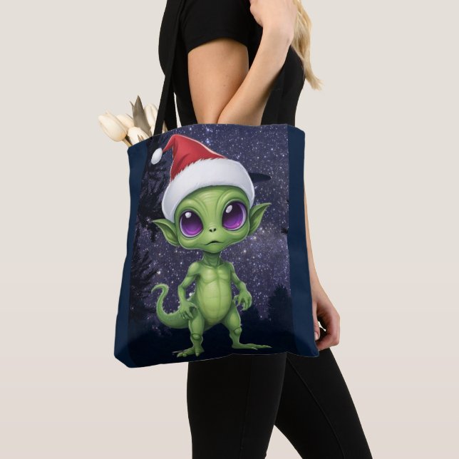 Cute Alien Jultomten Tygkasse (Närbild)