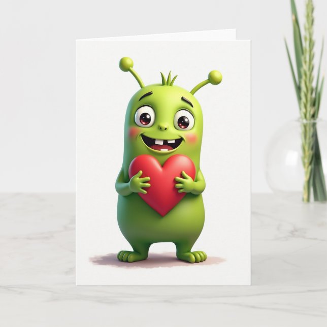 Cute Alien Love Card Kort (Framsida)