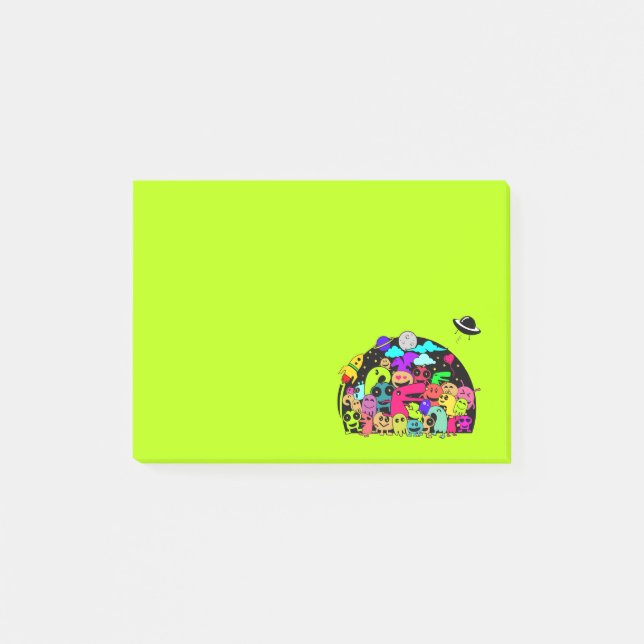 Cute Alien Monster Gang med ett rymdtema Post-it Block (Framsida)