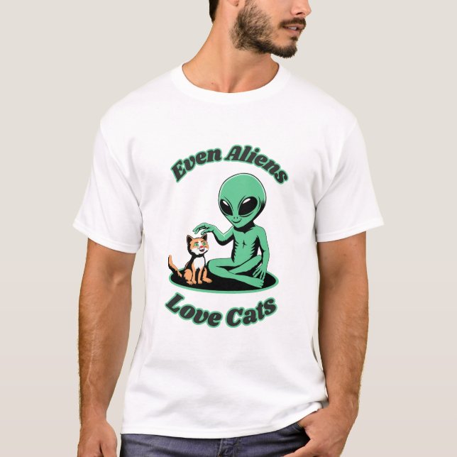 Cute Alien och Cute Cat. Funny Animal T Shirt (Framsida)