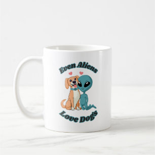 Cute Alien och Hund. Till och med Utomjordingar Kä Kaffemugg