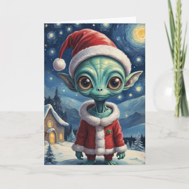 Cute Alien Retro Starry Natt Personlig Kort (Framsida)
