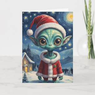 Cute Alien Retro Starry Natt Personlig Kort