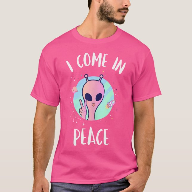 Cute Alien Shirt I Kom in Peace Funny Alien Rave T Shirt (Framsida)