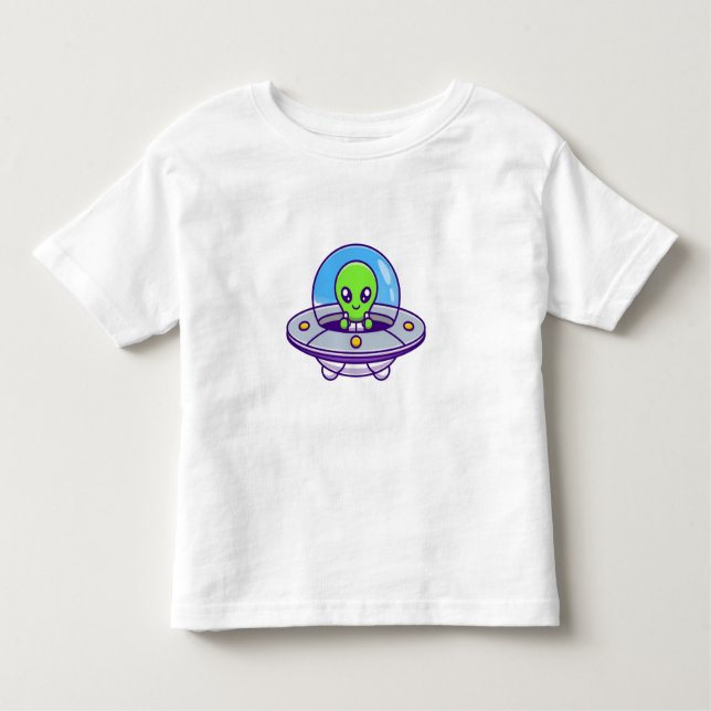 Cute Alien som flyger i UFO T Shirt (Framsida)