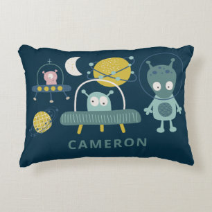 Cute Alien Space Planets Funny Blue Personlig Prydnadskudde