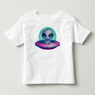 Cute Alien Spaceship Kids Girl T Shirt