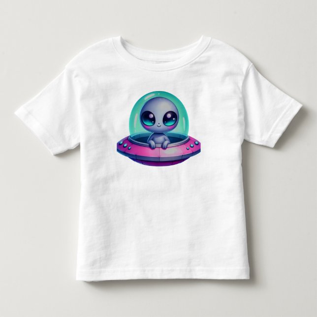 Cute Alien Spaceship Kids Girl T Shirt (Framsida)