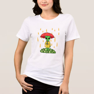 Cute Alien With Umbrella in Rain Kawaii Space Char T Shirt