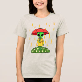 Cute Alien With Umbrella in Rain Space Character T Shirt