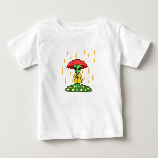 Cute Alien With Umbrella Kawaii Space Character T Shirt (Framsida)